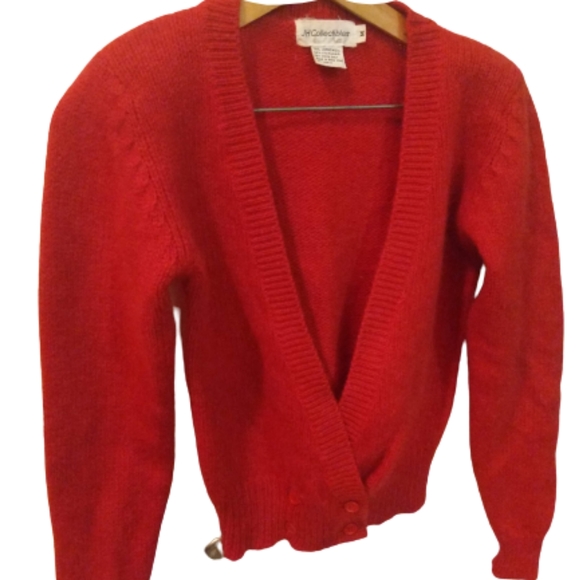 JH Collection Mohair Red Wool Cardigan Sweater Size Medium Women's Red